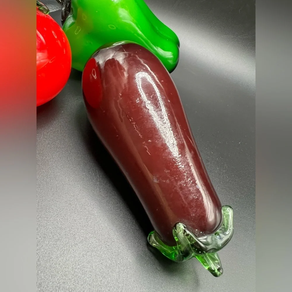 Art Glass Vegetable Veggie Fruit Tomato Green Pepper Eggplant Decor